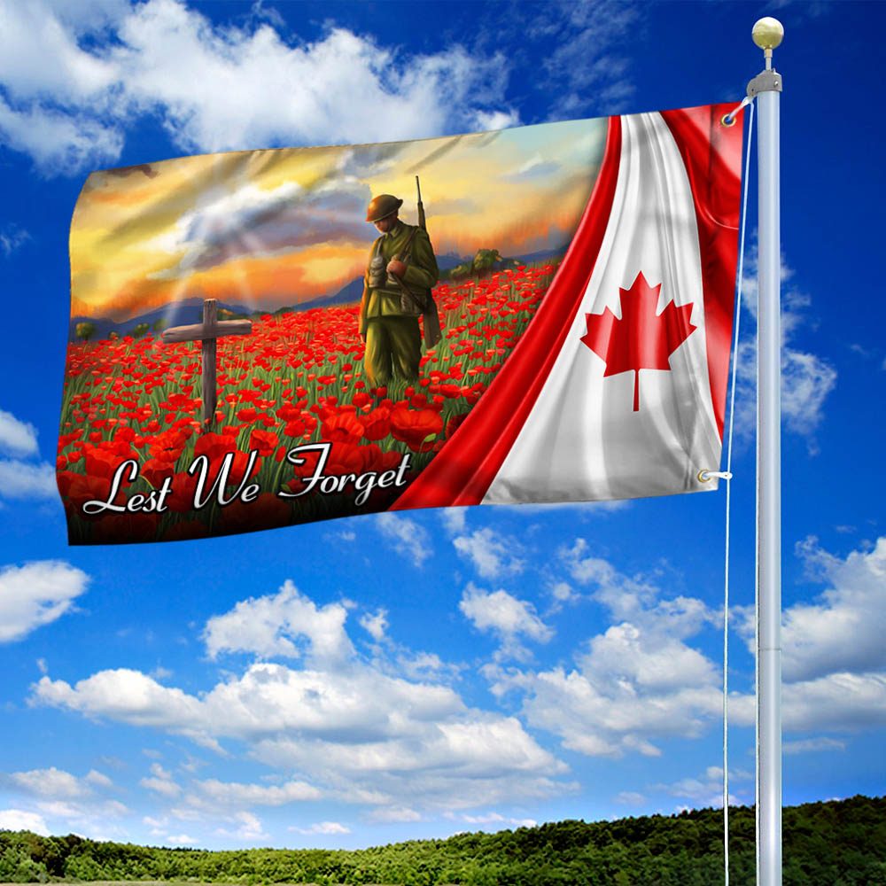Canada Remembrance Day Poppy Grommet Flag - Lest We Forget - Image 2