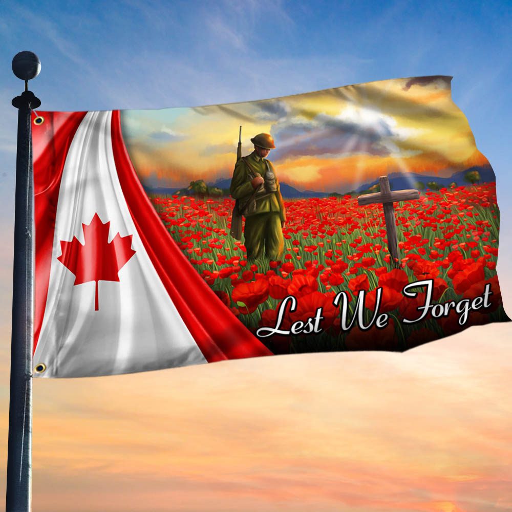 Canada Remembrance Day Poppy Grommet Flag - Lest We Forget