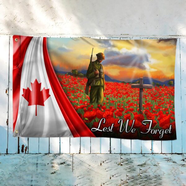 Canada Remembrance Day Poppy Grommet Flag - Lest We Forget - Image 3