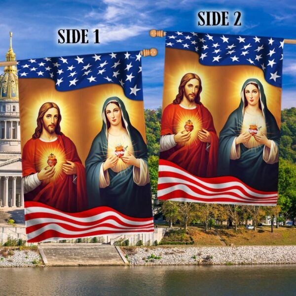 Sacred Heart & Immaculate Heart American Flag T-Shirt - TQN1300F - Image 2