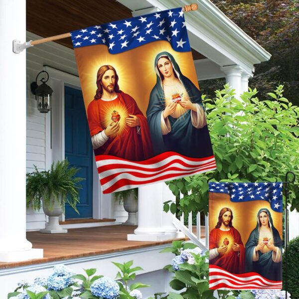 Sacred Heart & Immaculate Heart American Flag T-Shirt - TQN1300F - Image 4