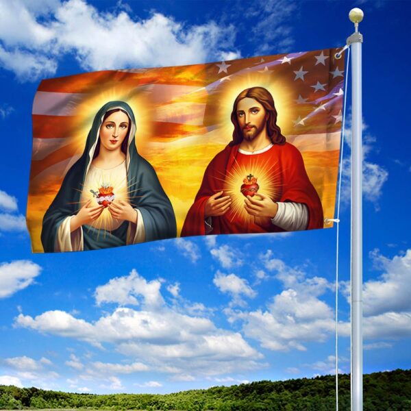 Sacred Heart & Immaculate Heart American Grommet Flag - Image 2