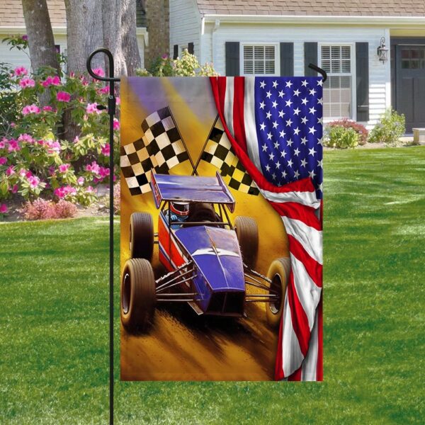 American Flag Sprint Car Dirt Track Racing T-Shirt - Image 4
