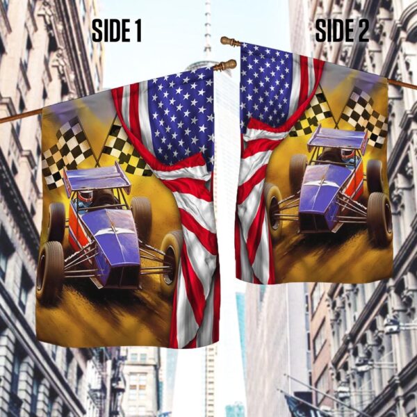 American Flag Sprint Car Dirt Track Racing T-Shirt - Image 3