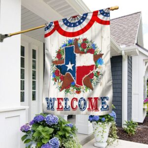 Star Texas Map Welcome Flag: TQN1381F - Texas Home Decor
