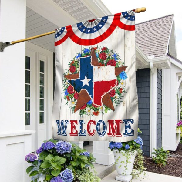 Star Texas Map Welcome Flag: TQN1381F - Texas Home Decor