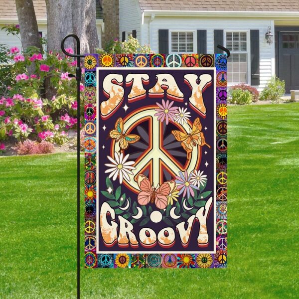 Stay Groovy Hippie Flag: Peace Sign & Tie-Dye Decor - Image 3