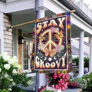 Stay Groovy Hippie Flag: Peace Sign & Tie-Dye Decor