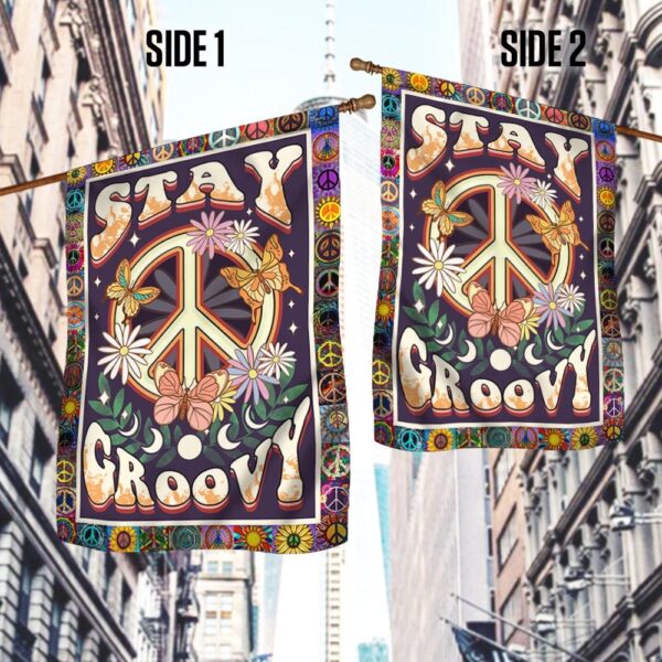 Stay Groovy Hippie Flag: Peace Sign & Tie-Dye Decor - Image 2