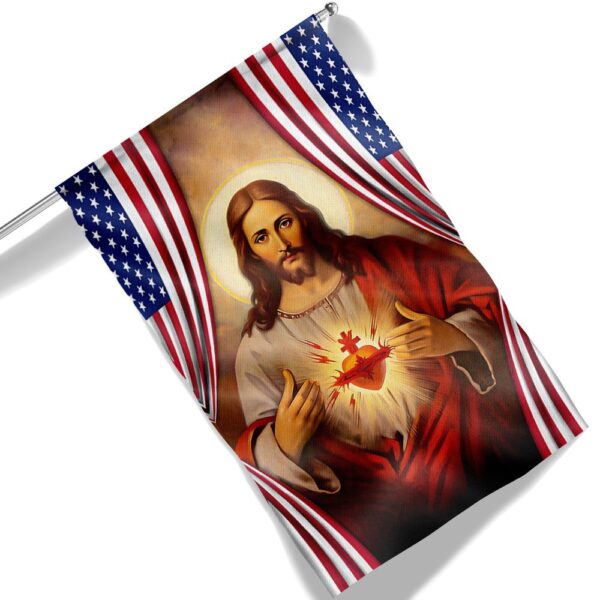 Sacred Heart of Jesus American Flag T-Shirt - TQN1295F - Image 6
