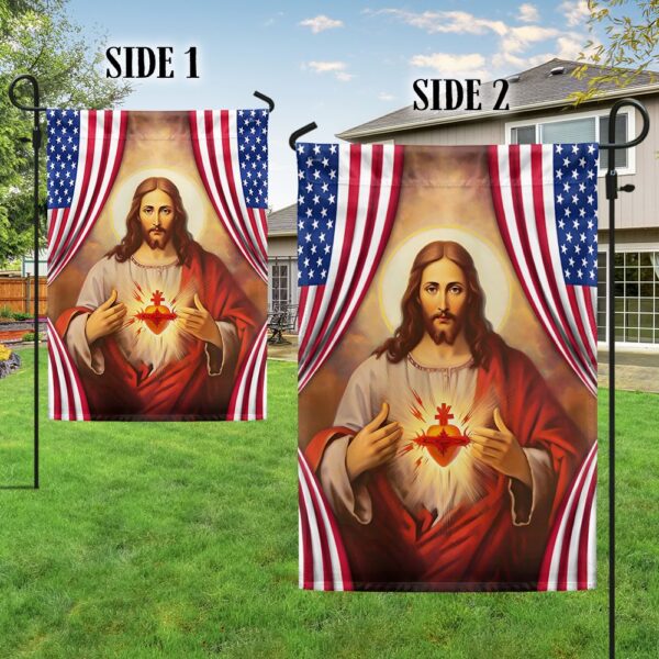 Sacred Heart of Jesus American Flag T-Shirt - TQN1295F - Image 5