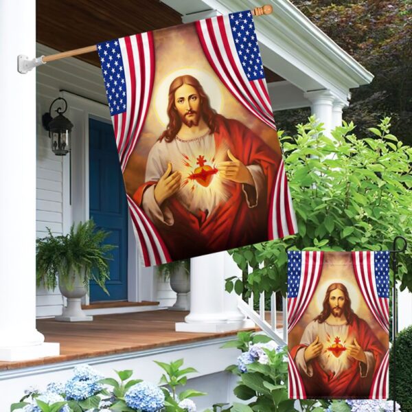 Sacred Heart of Jesus American Flag T-Shirt - TQN1295F - Image 4