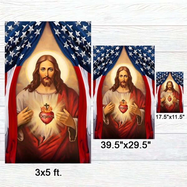 Sacred Heart of Jesus American Flag T-Shirt - TQN1299F - Image 7