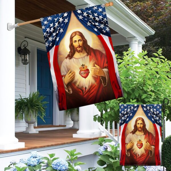 Sacred Heart of Jesus American Flag T-Shirt - TQN1299F - Image 4