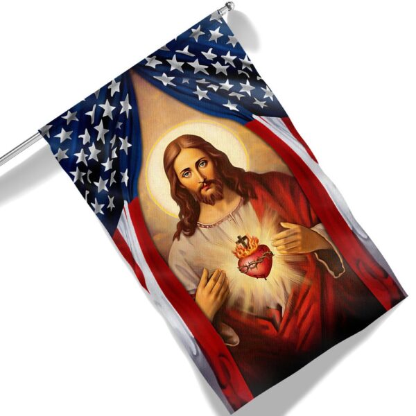 Sacred Heart of Jesus American Flag T-Shirt - TQN1299F - Image 6