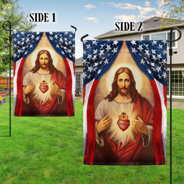 Sacred Heart of Jesus American Flag T-Shirt - TQN1299F - Image 5