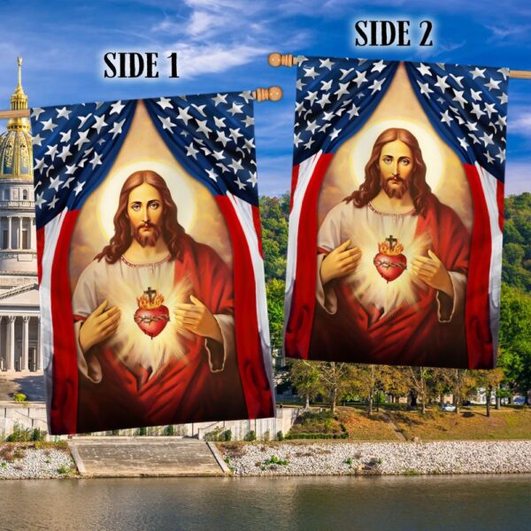 Sacred Heart of Jesus American Flag T-Shirt - TQN1299F - Image 2