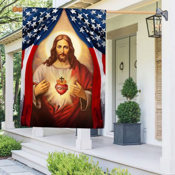Sacred Heart of Jesus American Flag T-Shirt - TQN1299F