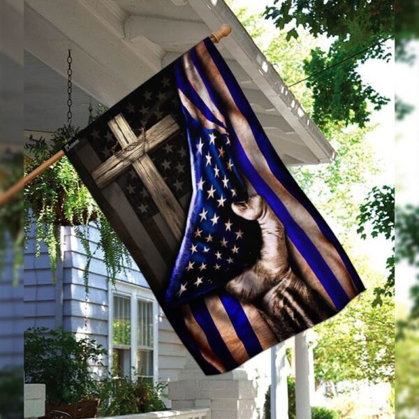 The Thin Blue Line Christian Cross. America U.S. Flag THB2062F - Image 3
