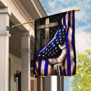 The Thin Blue Line Christian Cross. America U.S. Flag THB2062F