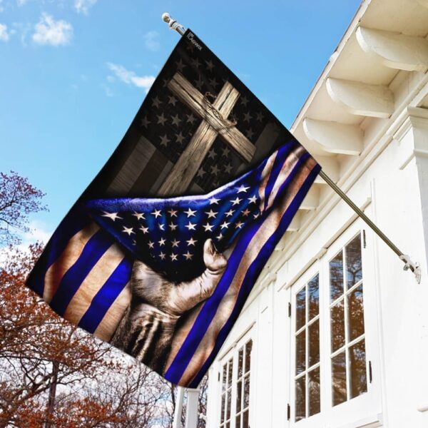The Thin Blue Line Christian Cross. America U.S. Flag THB2062F - Image 2
