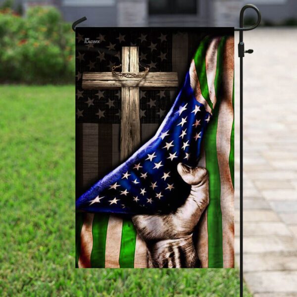 Thin Green Line Christian Cross US Flag Necklace THB2062F1 - Image 6