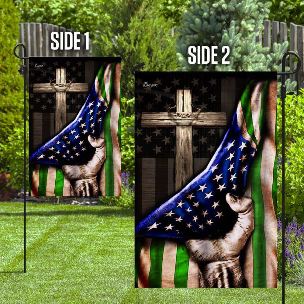 Thin Green Line Christian Cross US Flag Necklace THB2062F1 - Image 10