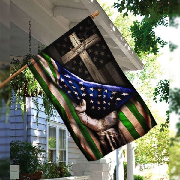 Thin Green Line Christian Cross US Flag Necklace THB2062F1 - Image 3