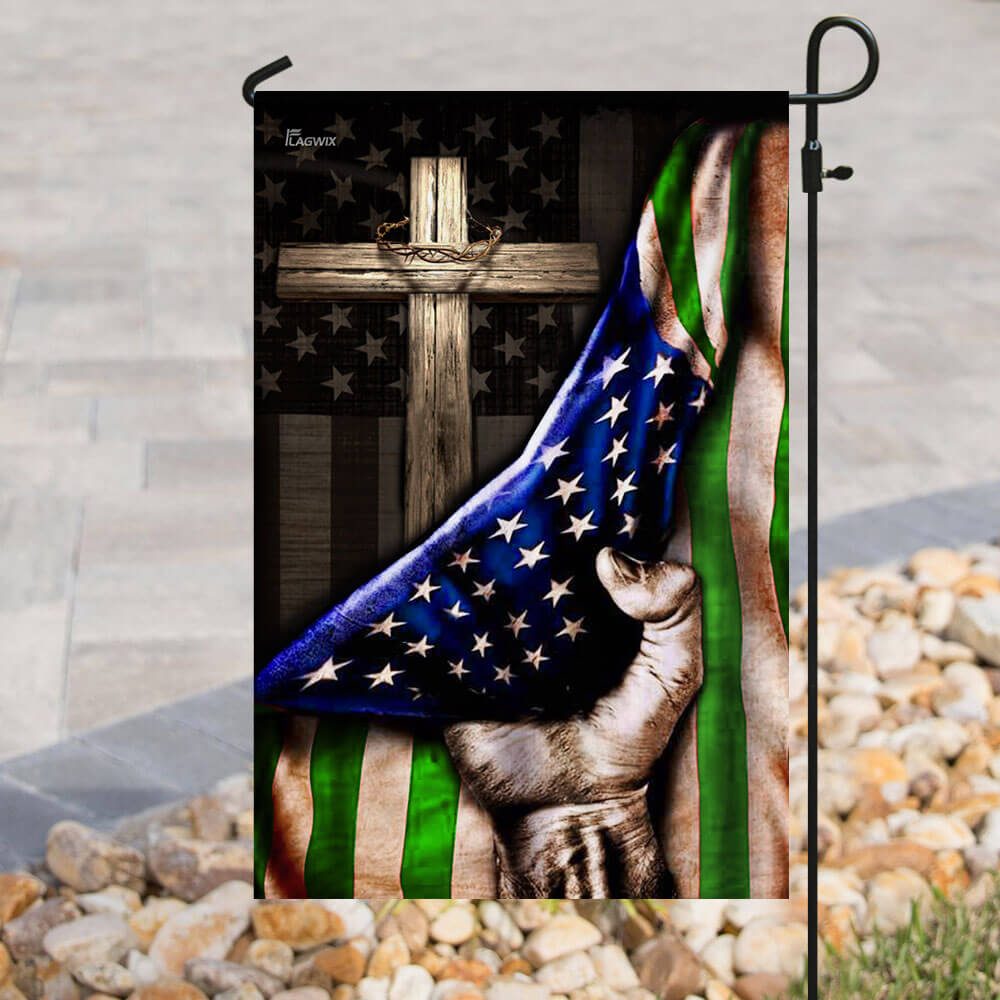 Thin Green Line Christian Cross US Flag Necklace THB2062F1 - Image 8