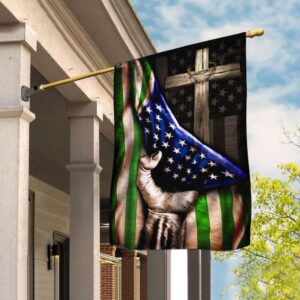 Thin Green Line Christian Cross US Flag Necklace THB2062F1