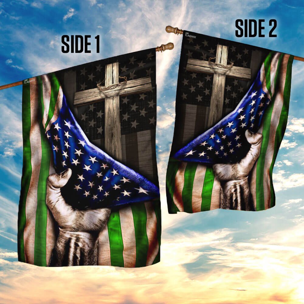 Thin Green Line Christian Cross US Flag Necklace THB2062F1 - Image 5