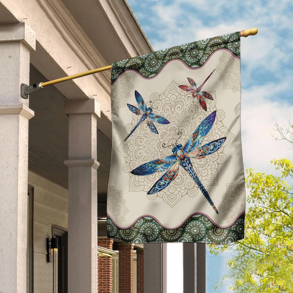 Vintage Dragonfly Mandala Tapestry Flag