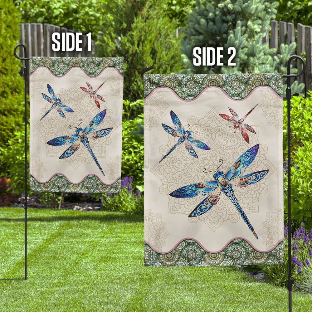 Vintage Dragonfly Mandala Tapestry Flag - Image 2