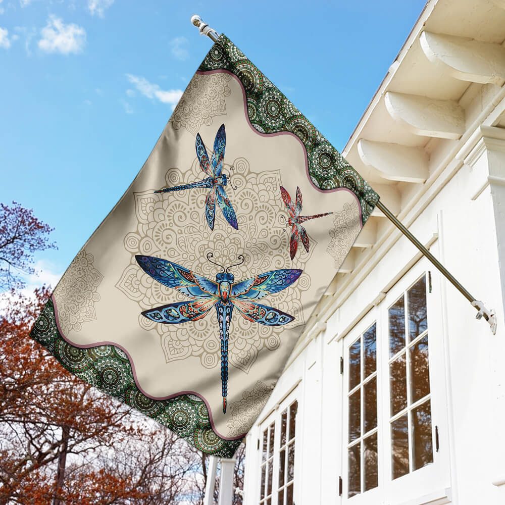 Vintage Dragonfly Mandala Tapestry Flag - Image 9