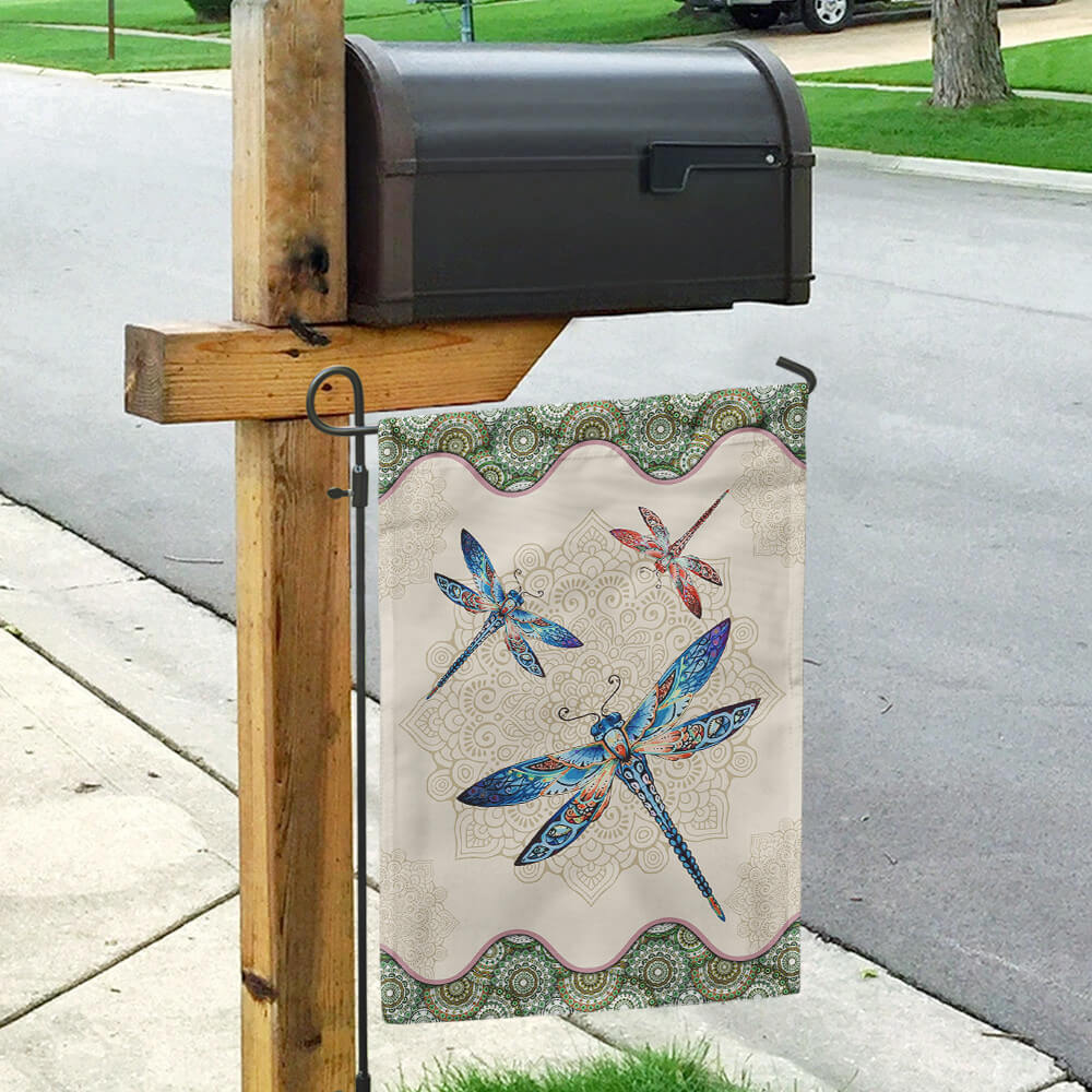 Vintage Dragonfly Mandala Tapestry Flag - Image 3