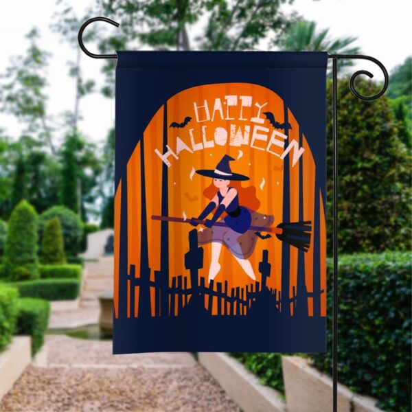 Witch Broom Halloween Garden Flag: Spooky Seasonal Decor